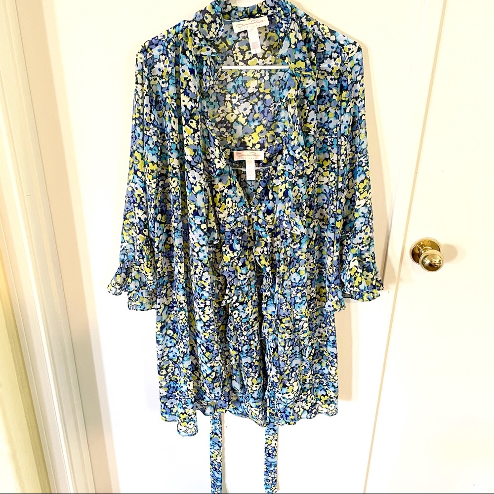 Oscar De La Renta Floral Ruffle Night Gown robe